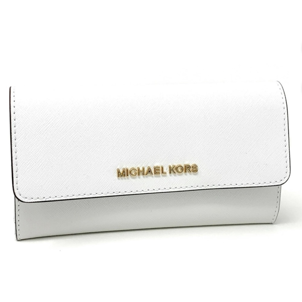 Michael kors jet set travel optic white leather trifold large carryall wallet.